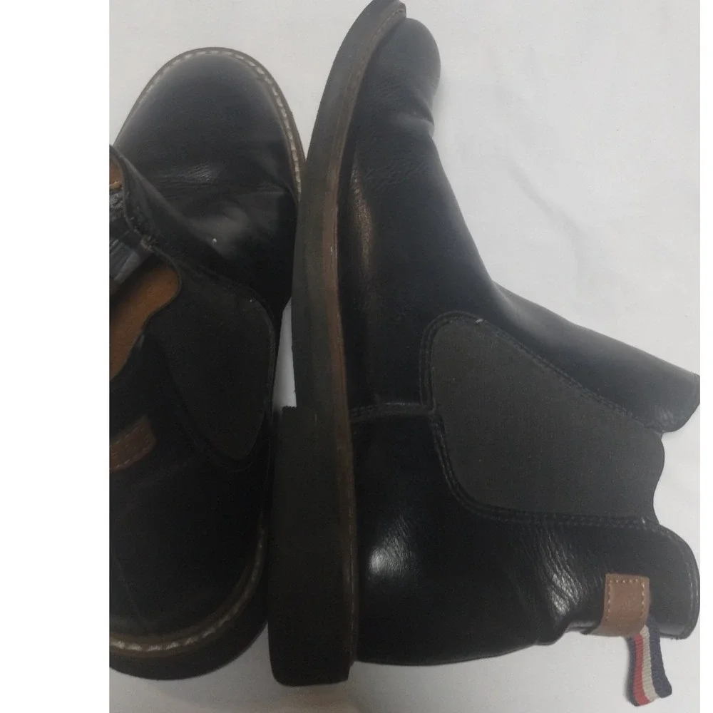 Tommy Hilfiger Mens Black Leather Chelsea Boots Round Toe Pull On 1120